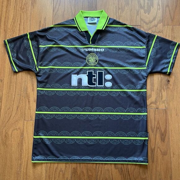 Umbro Other - Vintage Umbro Celtic FC Jersey NTL Sponsor Black Green Away Shirt Men XL Y2K